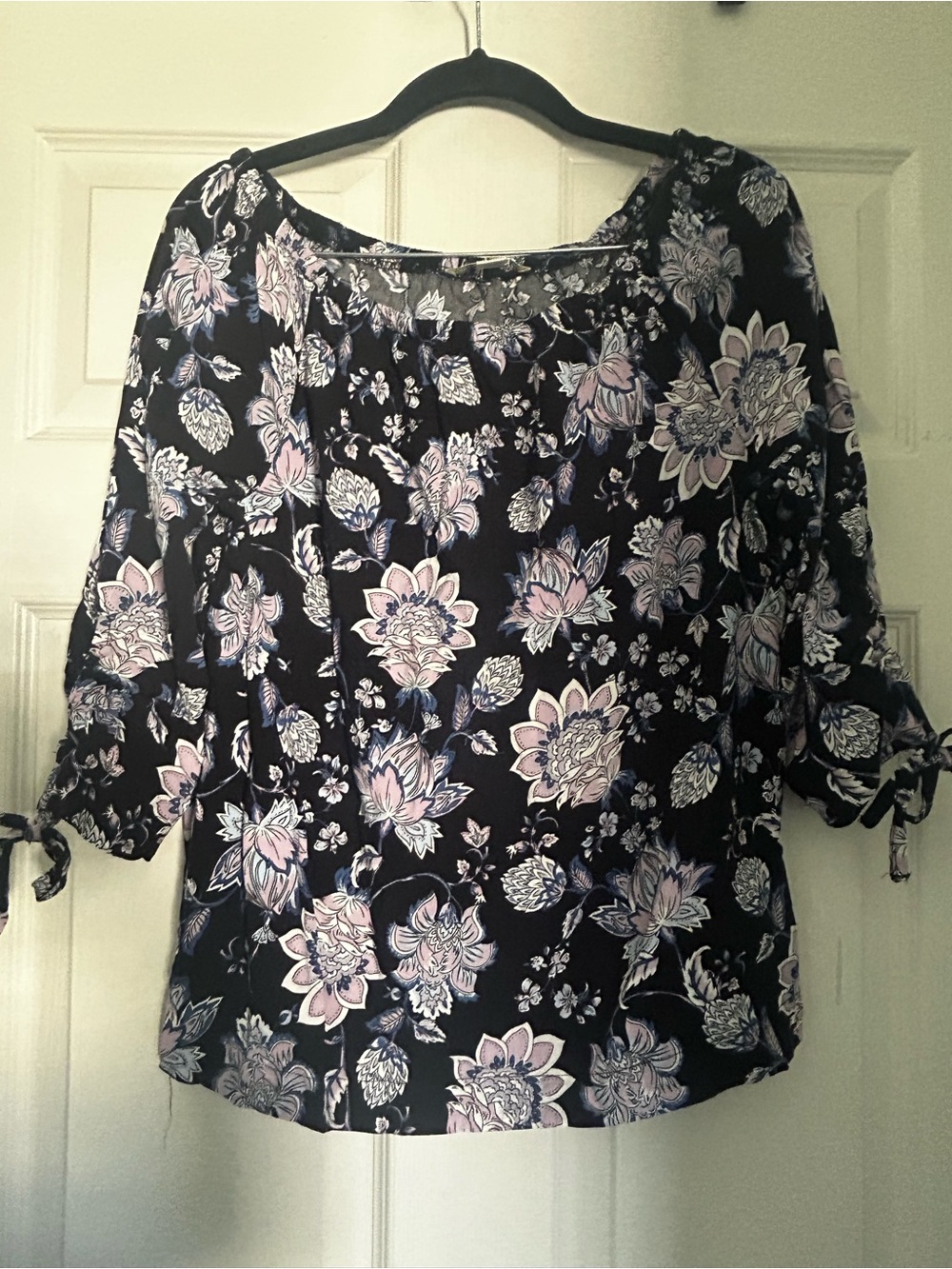 cooper & ella Blue Blouse with Pink Floral Print